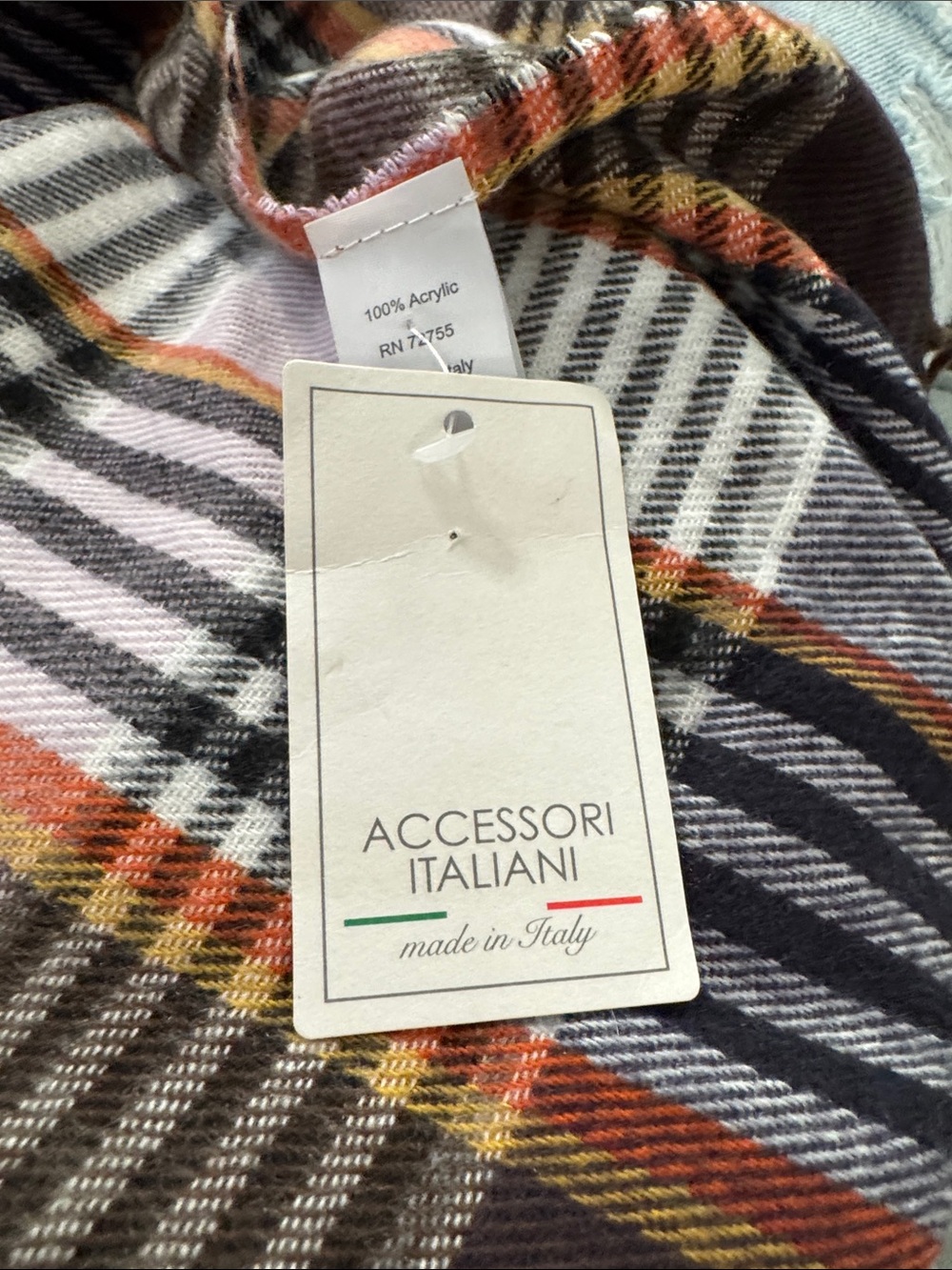Plaid Acrylic Scarf in Brown, Orange & Cream
